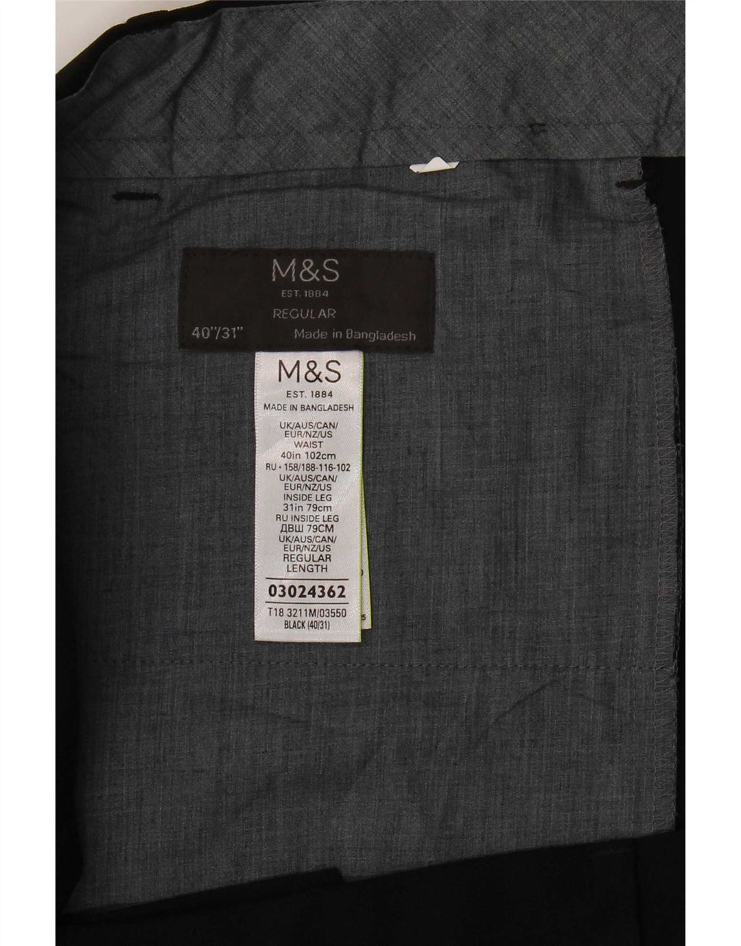 Marks & Spencer Pantalon de costume coupe classique pour homme W40 L31 Noir Polyester