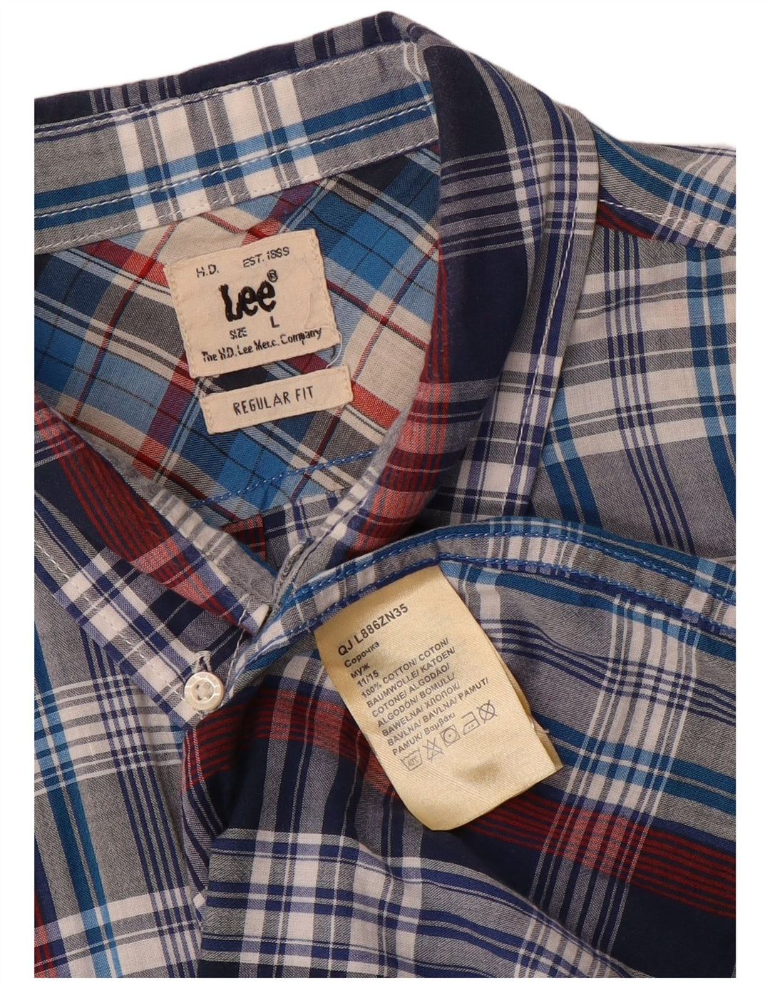 LEE Chemise à manches courtes pour homme en coton à carreaux bleu marine