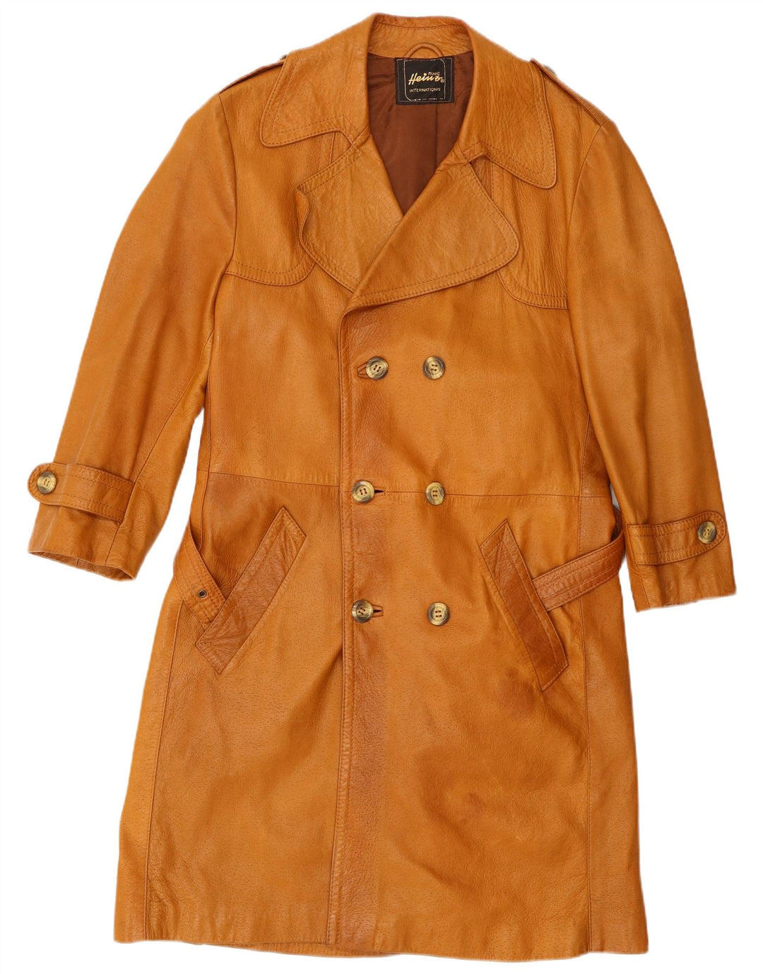 VINTAGE Manteau en cuir militaire pour hommes EU 46 Petit Beige