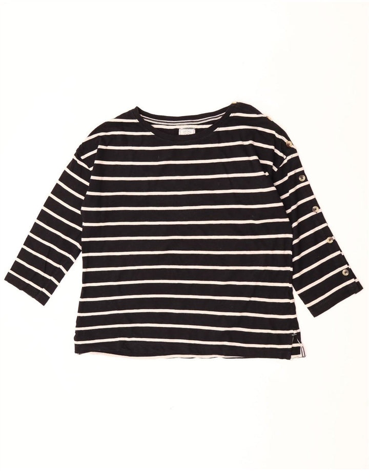 Fat Face Haut Femme Manches 3/4 UK 12 Coton Rayé Noir Moyen
