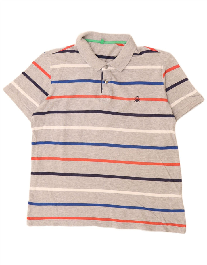 Benetton Polo Homme XL Gris Rayé Coton