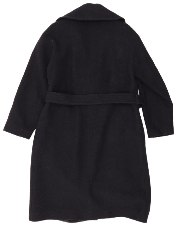 Zara Womens Double Breasted Coat UK 6 XS Bleu Marine Laine
