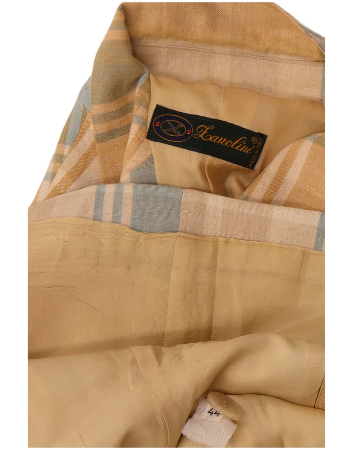 vintage Femme 3 Bouton Blazer Veste IT 44 Medium Yellow Check