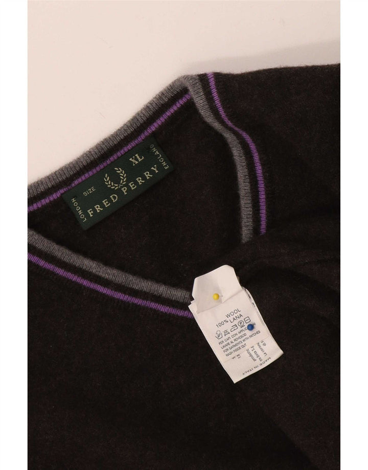 Fred Perry Pull col V pour homme XL en laine noire