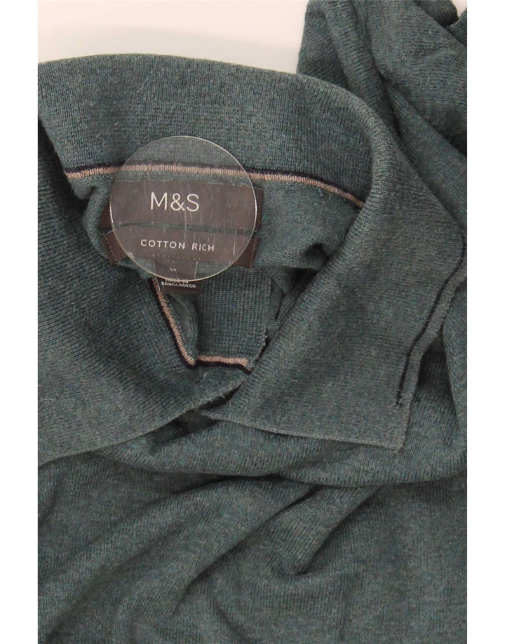 Marks & Spencer Pull Col Polo Homme Vert Moyen Coton