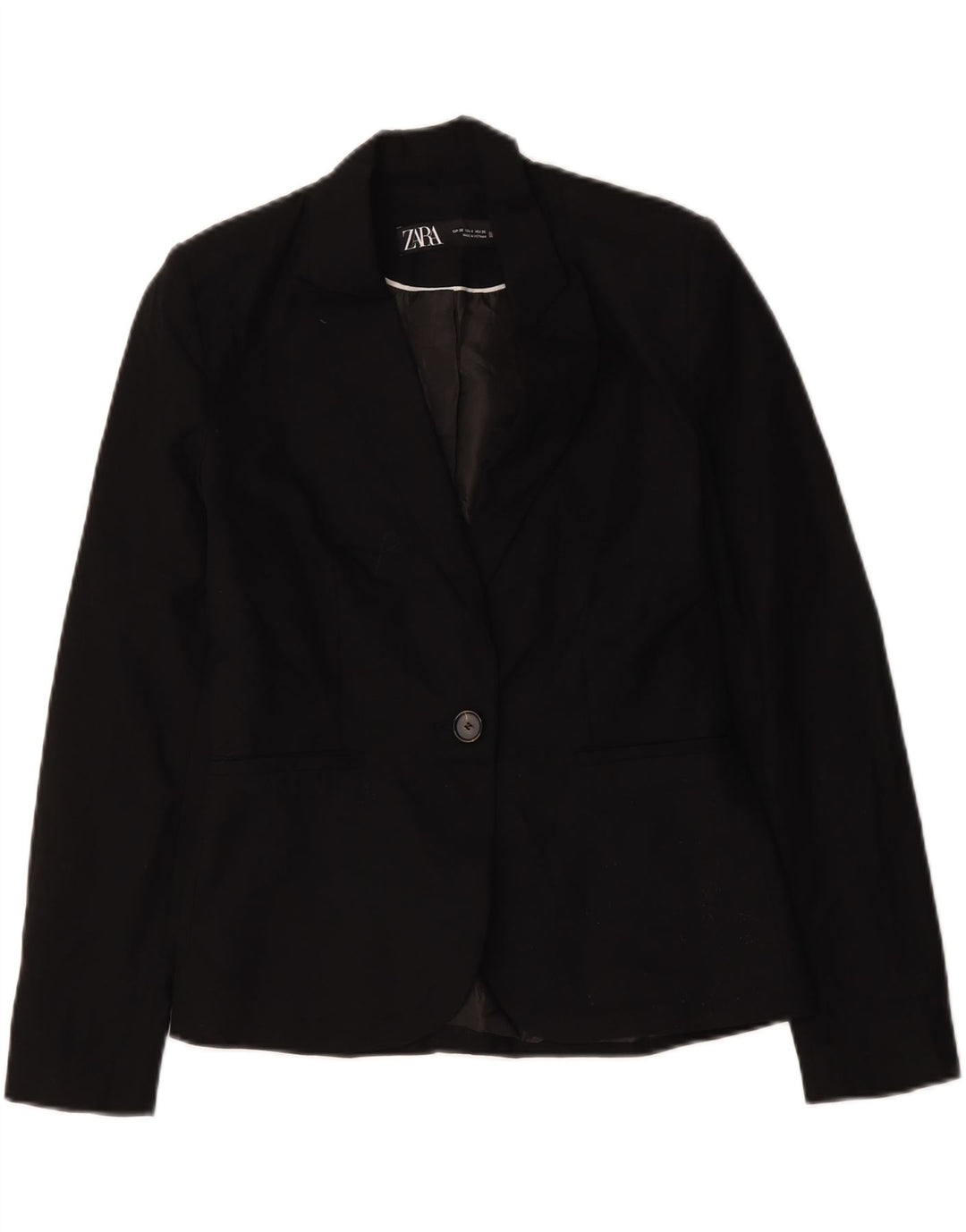 Zara Femme 1 Bouton Blazer Veste UK 36 Petit Noir Polyester