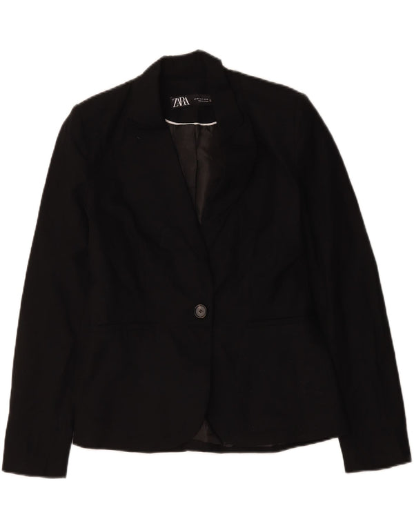 Zara Femme 1 Bouton Blazer Veste UK 36 Petit Noir Polyester