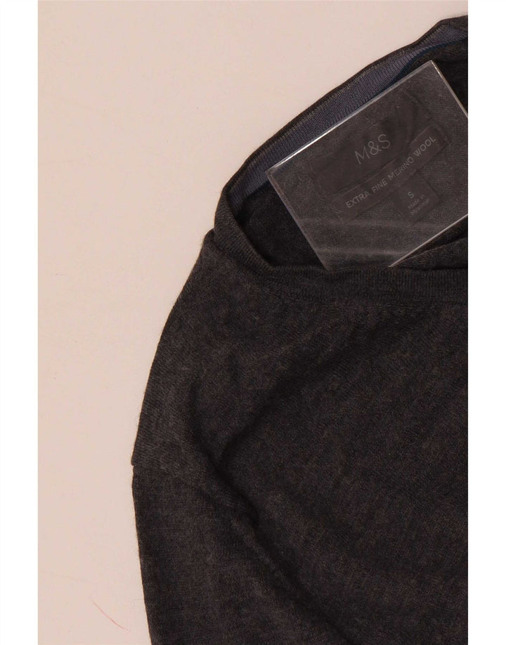 Marks & Spencer Pull col V pour homme en laine mérinos Gris Taille S