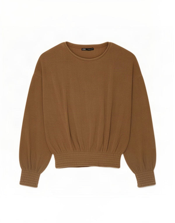 Zara Womens Oversized Top Long Sleeve UK 10 Small Brown Polyester
