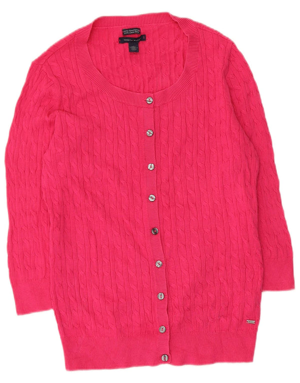 Tommy Hilfiger Cardigan à manches 3/4 pour femme en coton rose moyen UK 12