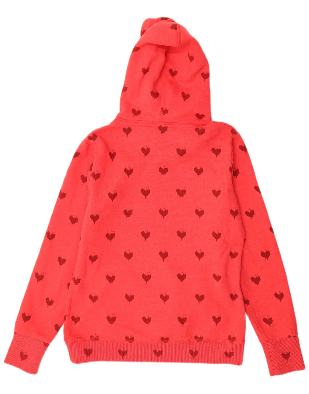 SUPERDRY Pull à capuche graphique pour femme UK 16 Grand cœur en coton rouge