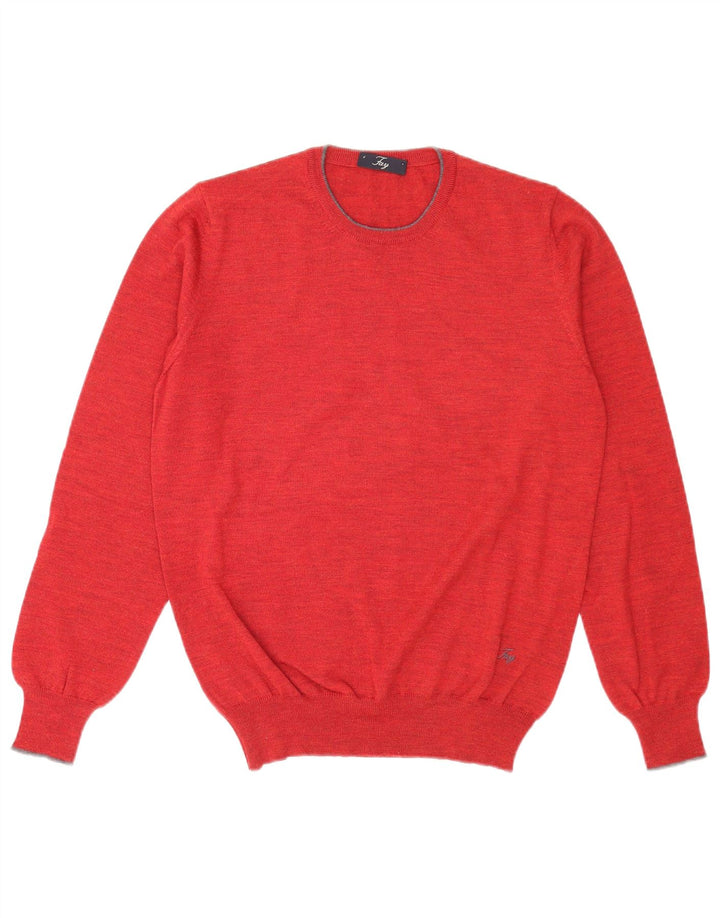 Fay Pull col rond homme IT 48 laine vierge rouge moyen