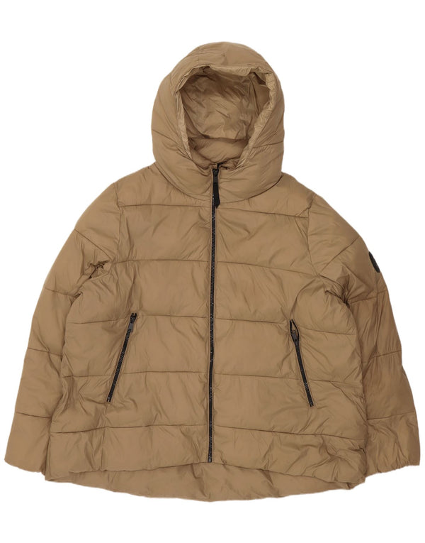 Zara Veste matelassée à capuche pour femme UK 20 2XL Beige Polyester