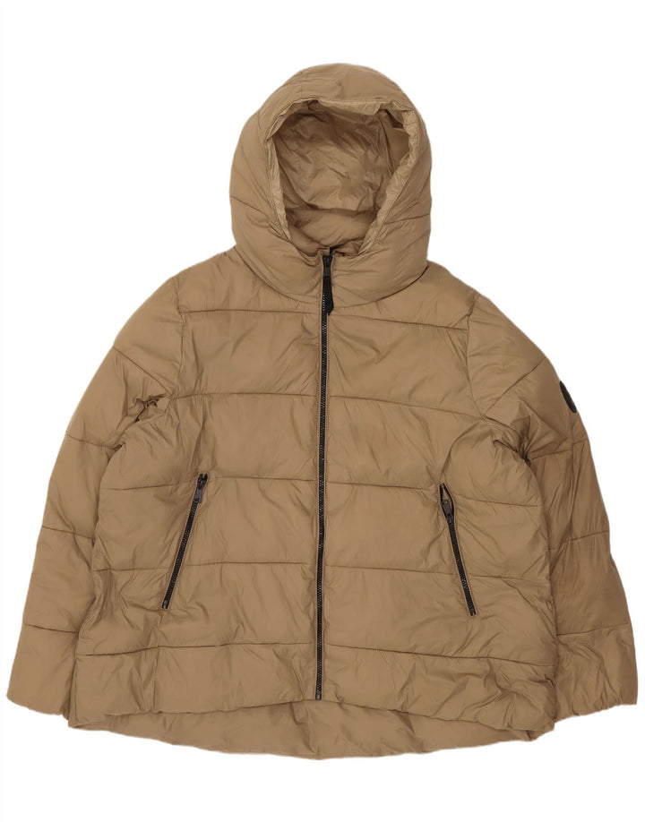 Zara Veste matelassée à capuche pour femme UK 20 2XL Beige Polyester