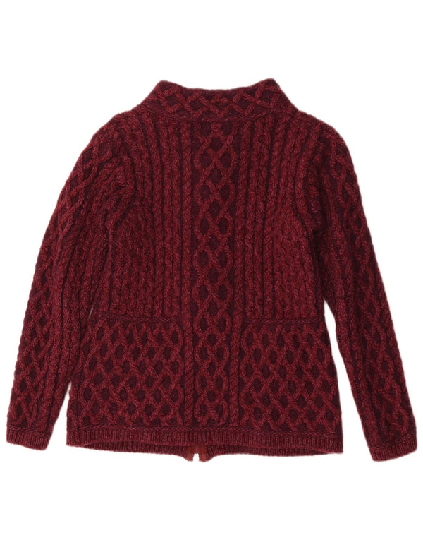 Aran Crafts Pull cardigan pour femme UK 8 Petit bordeaux en laine mérinos classique