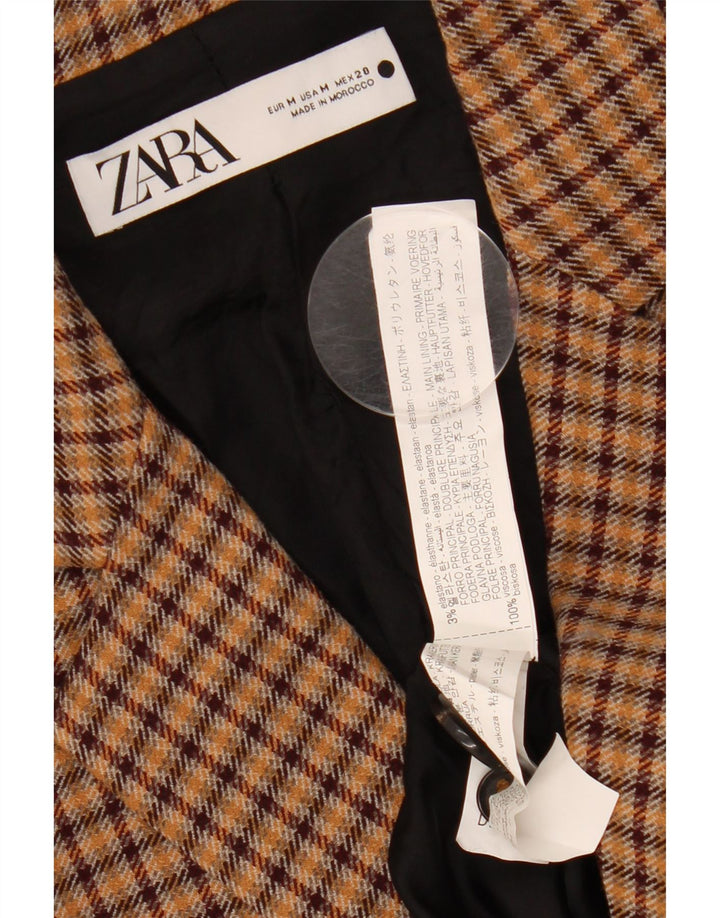 ZARA Veste blazer à 2 boutons pour femme UK 14 en viscose à carreaux marron moyen