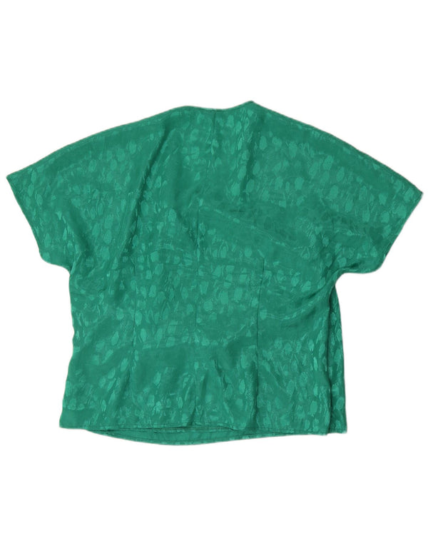 vintage Womens Blouse Top UK 22 2XL Vert Tacheté Polyester