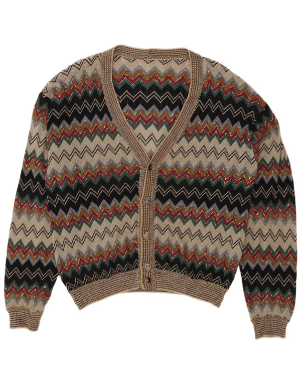 vintage Mens Cardigan Sweater IT 50 Moyen Multicolore Chevron Lin