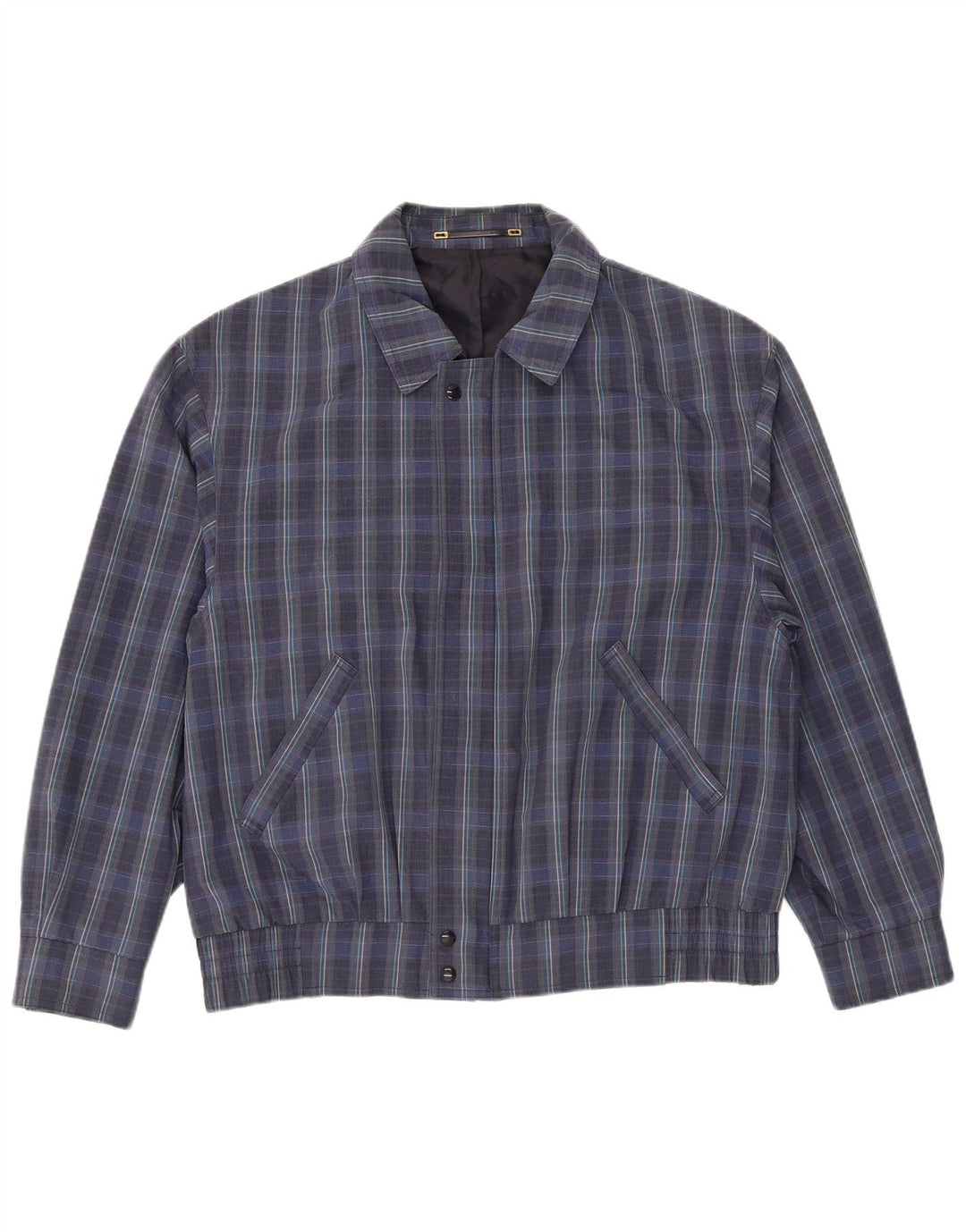 vintage Mens Bomber Jacket IT 50 Grand Bleu Marine Check Polyester