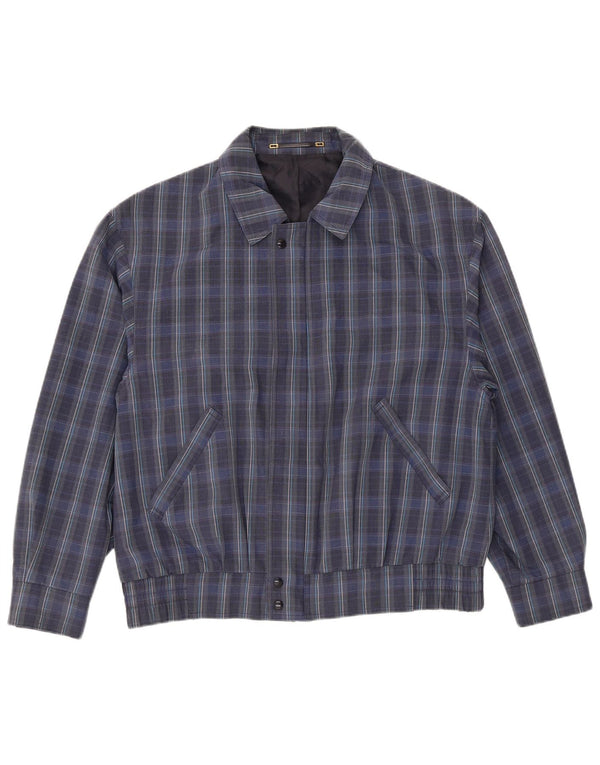 Vintage Mens Bomber Jacket IT 50 Large Navy Blue Check Polyester