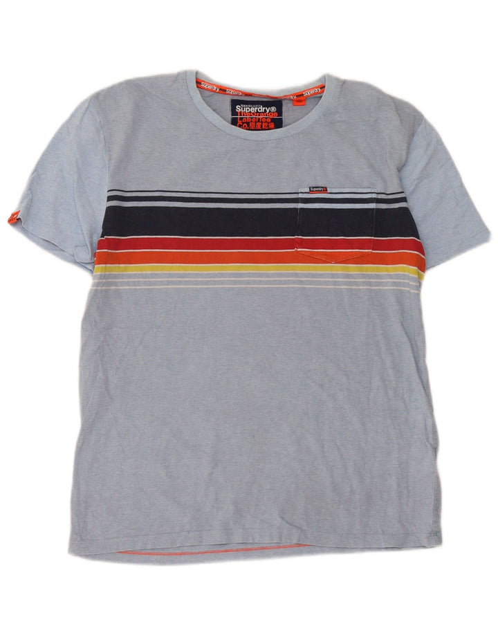 Superdry Homme T-Shirt Top Bleu Moyen Rayé Coton