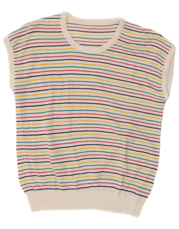 vintage Womens Vest Tank Top UK 10 Petit Rayé Multicolore