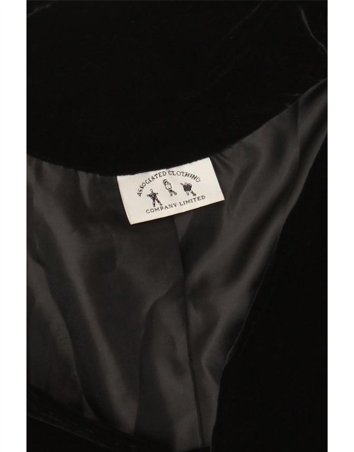 VINTAGE Veste blazer en velours à 3 boutons pour femme UK 12 Noir moyen