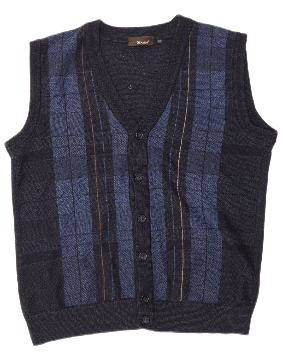 Senator Pull cardigan sans manches pour homme IT 52 Grand carreaux bleu marine