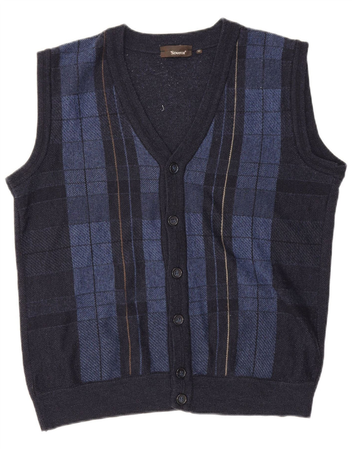 Senator Pull cardigan sans manches pour homme IT 52 Grand carreaux bleu marine