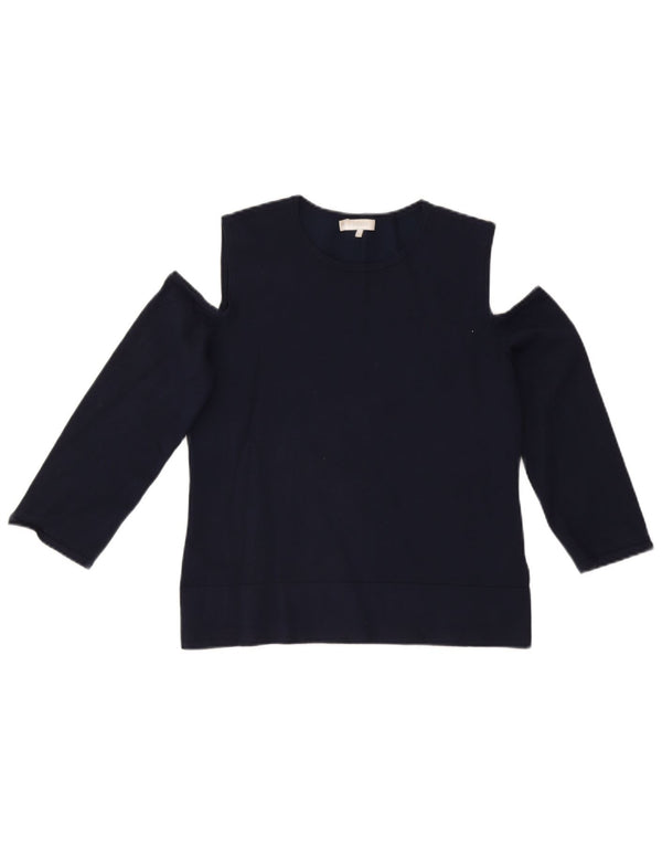Hobbs Haut à épaules dénudées pour femme, manches 3/4, UK 12, bleu marine moyen, viscose