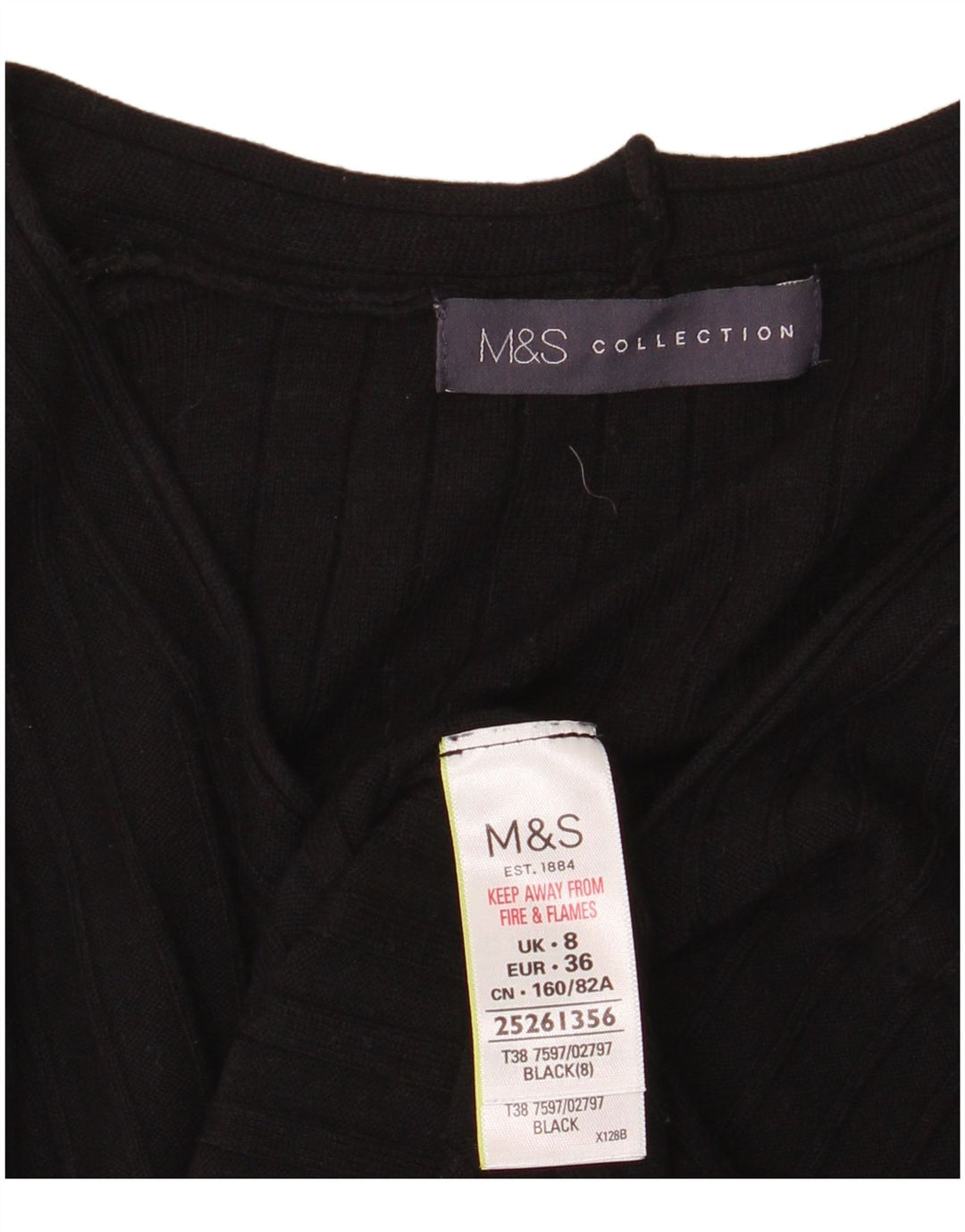 Marks & Spencer Pull col en V pour femme UK 8 Small Noir Viscose