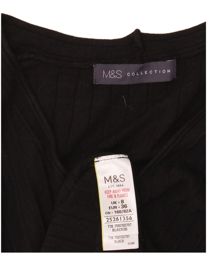 Marks & Spencer Pull col en V pour femme UK 8 Small Noir Viscose