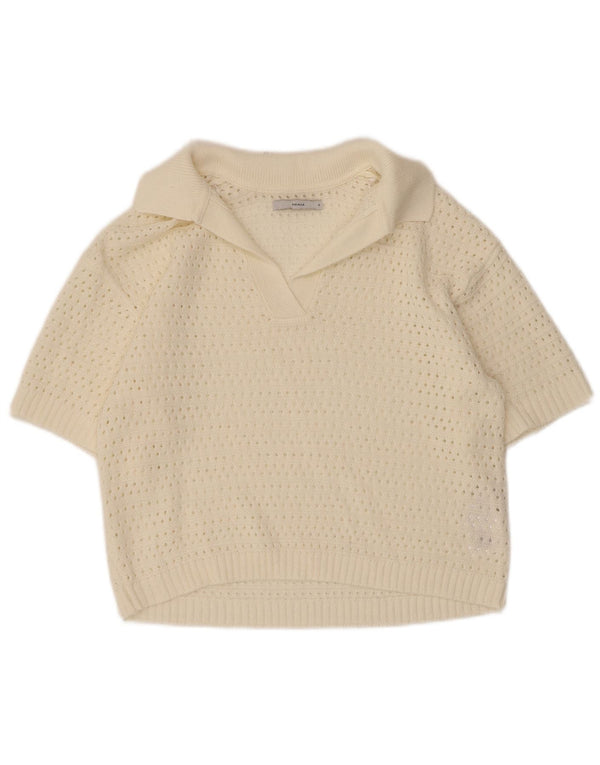 Pigalle Womens Crop Short Sleeve Polo Neck Jumper Sweater UK 10 Small White