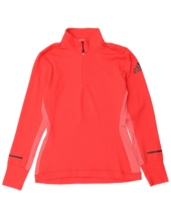 Adidas Haut de survêtement à col zippé pour femme UK 12 Rouge moyen Colourblock