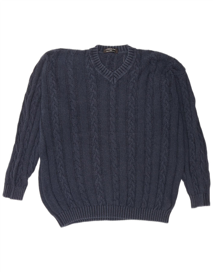 Jaeger Pull col V pour homme en coton bleu marine Taille L