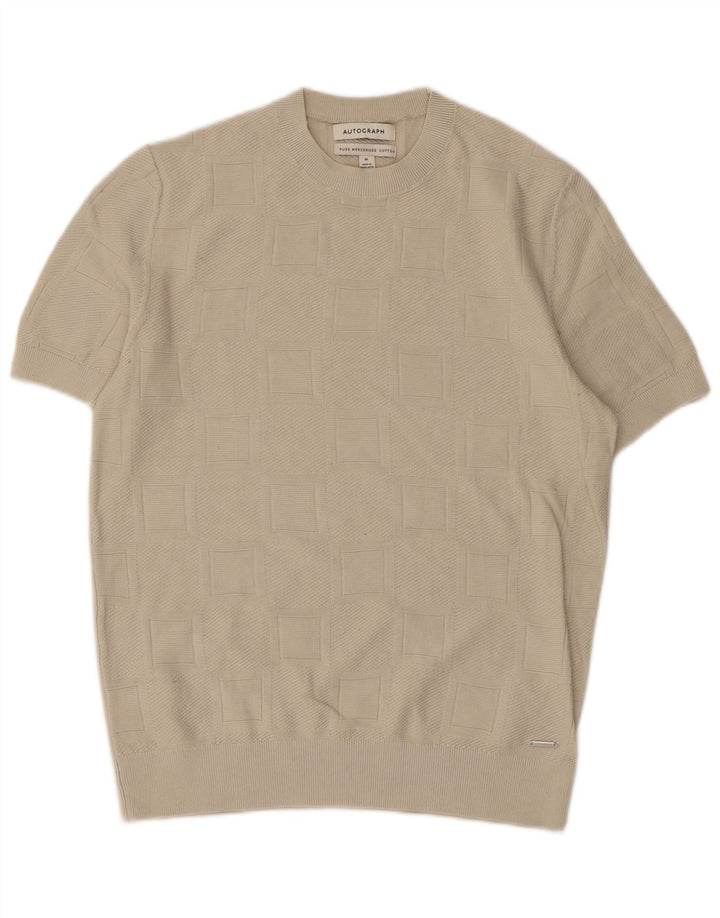 Autograph Pull à manches courtes et col rond pour homme en coton beige moyen