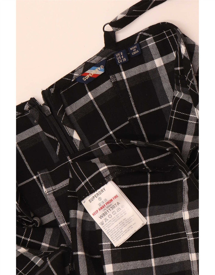 Superdry Femme Robe Pinafore UK 8 Petit Noir Plaid Polyester