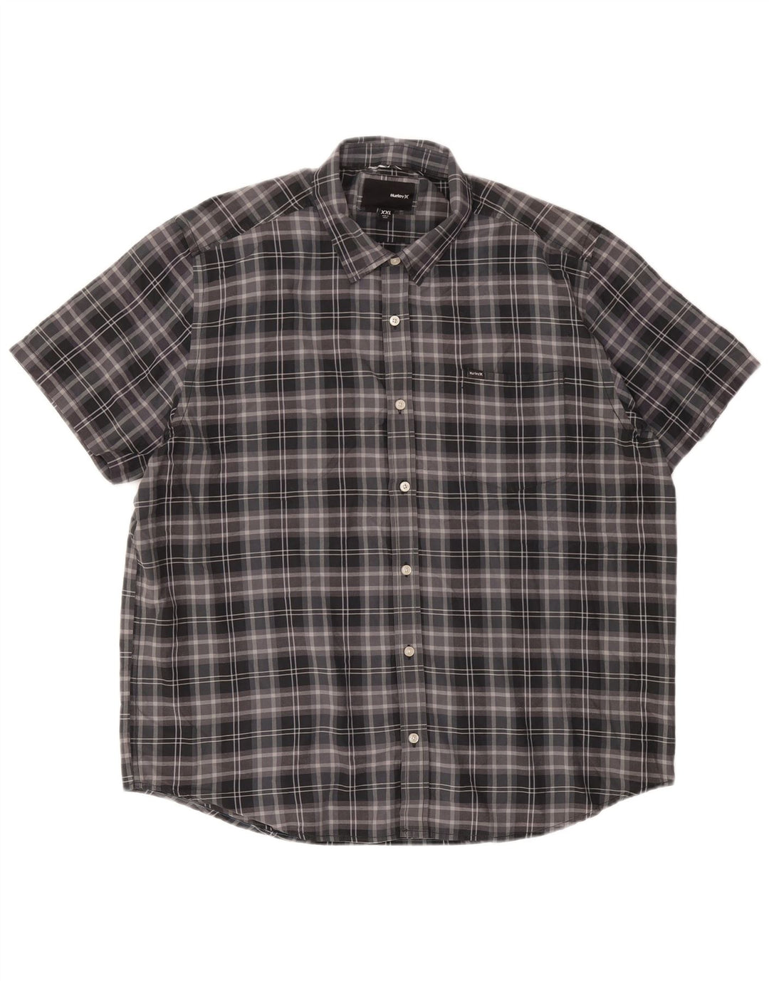 HURLEY Chemise à manches courtes pour homme 2XL en coton à carreaux gris