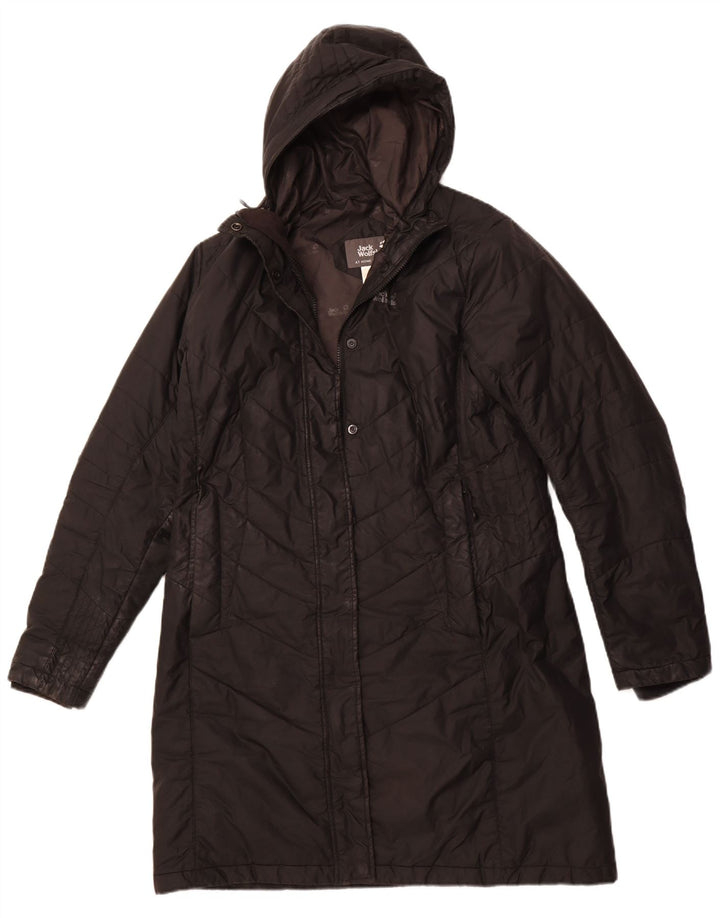 JACK WOLFSKIN Manteau rembourré à capuche pour femme UK 16 Large Noir Polyester