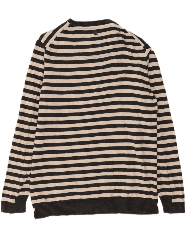 FAT FACE Pull ras du cou pour homme XL en coton rayé gris