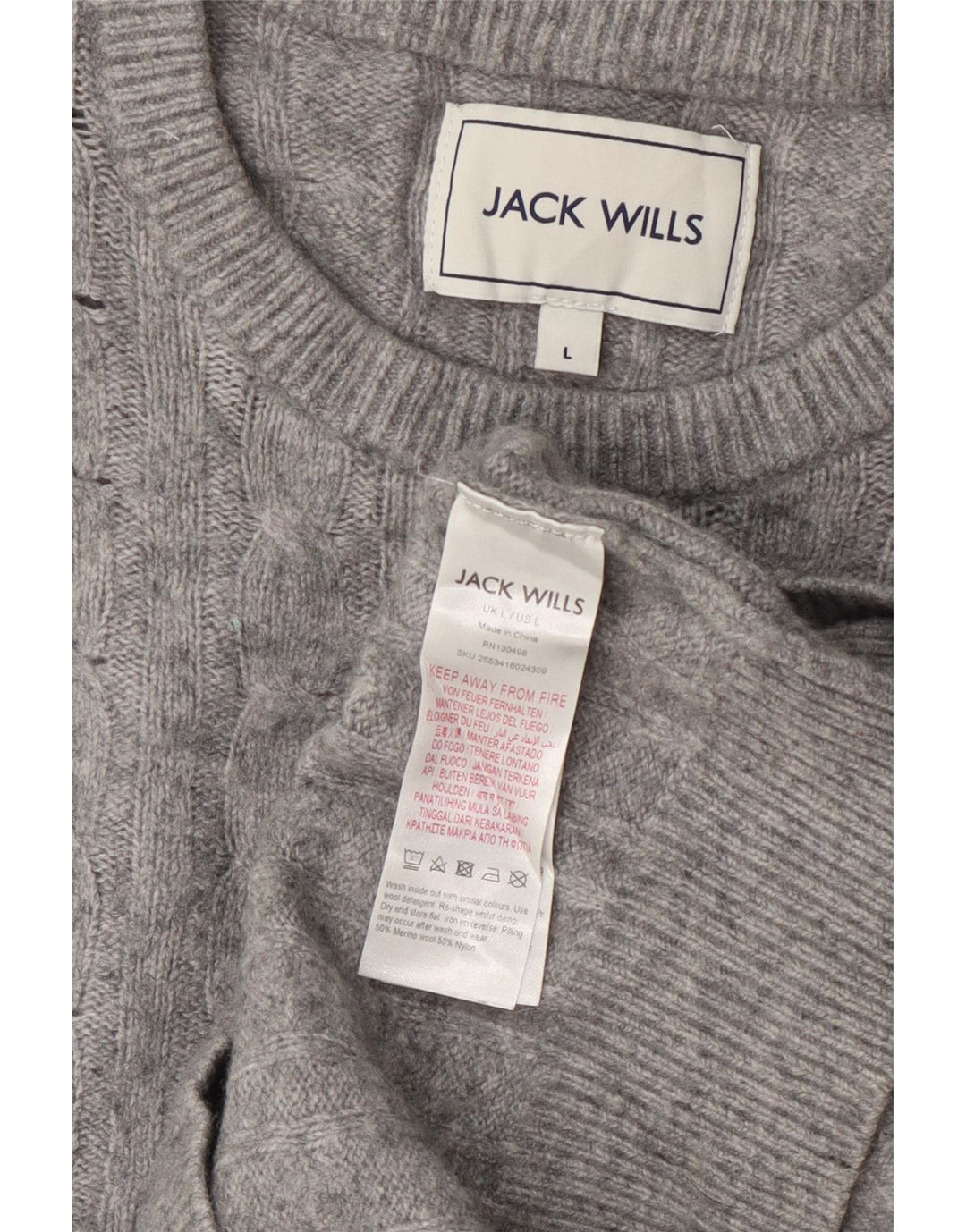 Jack Wills Pull à col rond pour femme UK 14 Grande laine grise