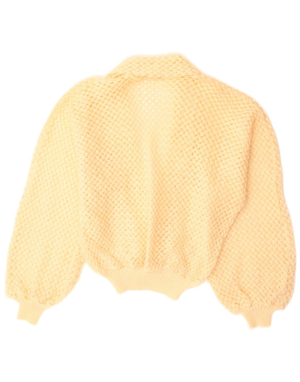 vintage Femmes Crochet Cardigan Pull UK 14 Jaune Moyen