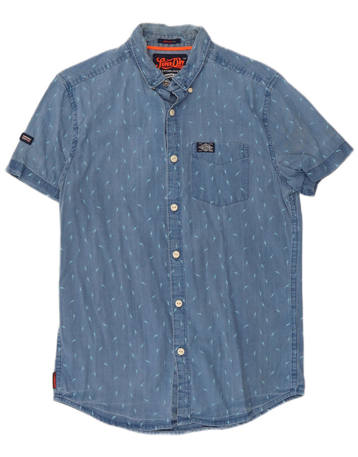 Superdry Chemise à manches courtes Regular Fit pour homme en coton à pois bleu petit