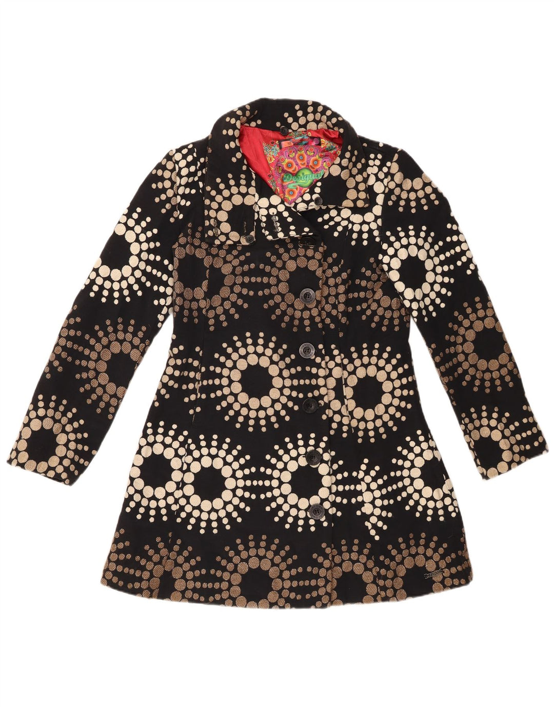 DESIGUAL Manteau Femme EU 42 Grand Acrylique Géométrique Noir