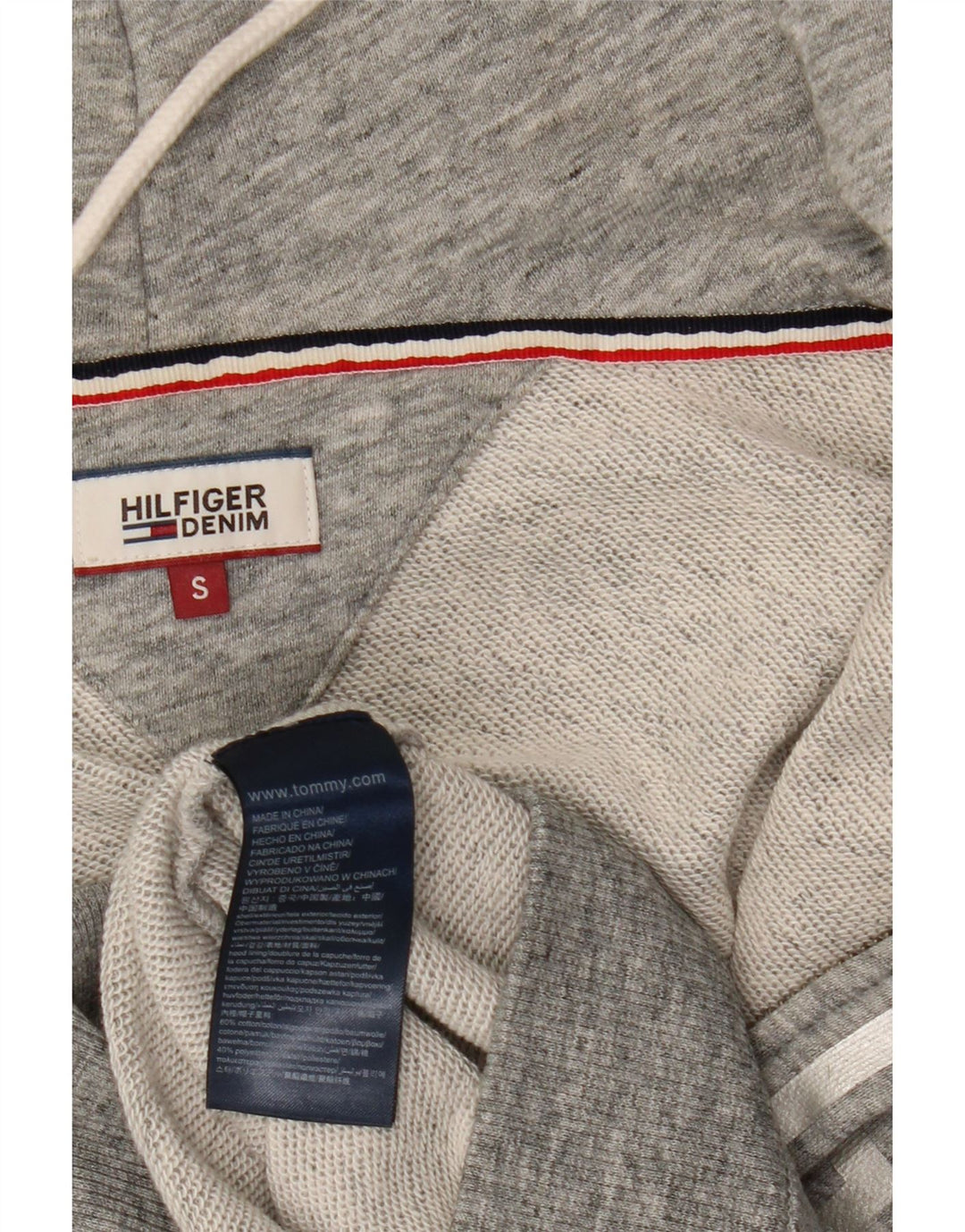 TOMMY HILFIGER Pull à capuche zippé surdimensionné pour femme UK 10 Petit Gris