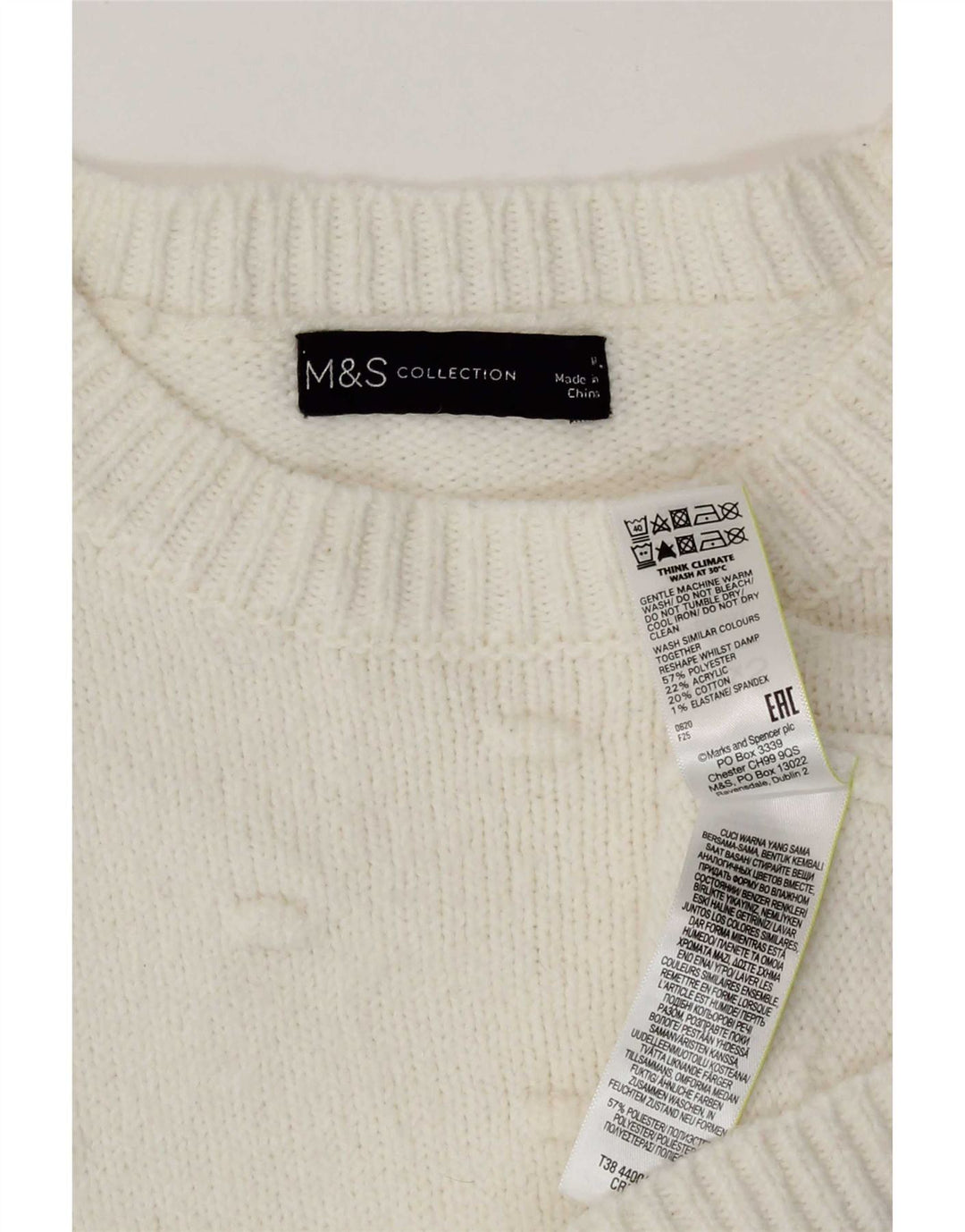 Marks & Spencer Pull à col rond pour femme UK 14 Blanc moyen