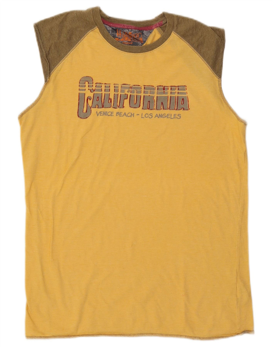 Tommy Hilfiger T-shirt sans manches pour homme avec motif graphique, taille moyenne, coloris jaune en patchwork, polyester