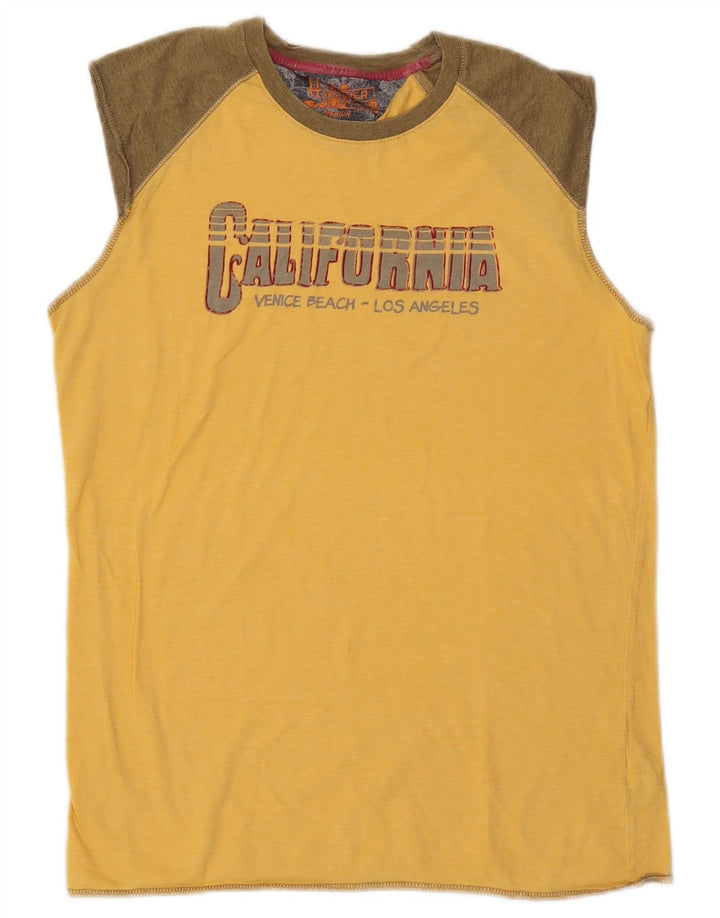 Tommy Hilfiger T-shirt sans manches pour homme avec motif graphique, taille moyenne, coloris jaune en patchwork, polyester