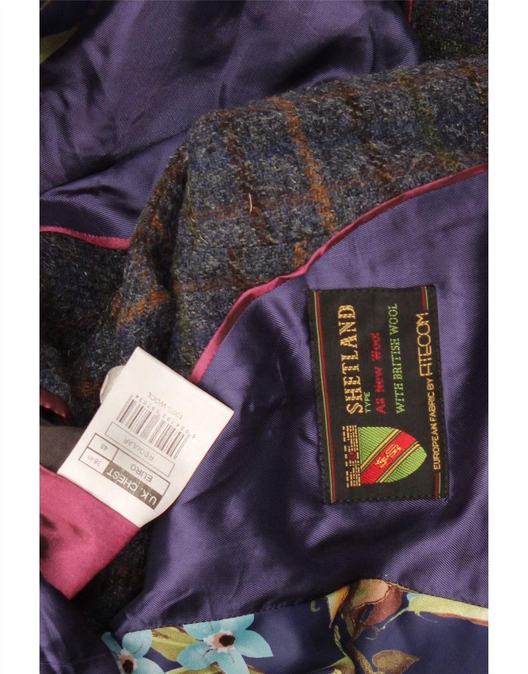 VINTAGE Veste Blazer 2 Boutons Homme UK 38 Laine à Carreaux Bleu Marine Moyen