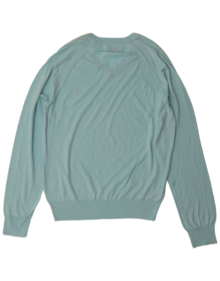 PENGUIN Mens V-Neck Jumper Sweater Large Turquoise Cotton
